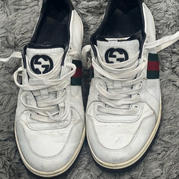 Gucci White/Black Leather Ace Web Detail Low Top Sneakers Size 38 - Picture 1 of 13